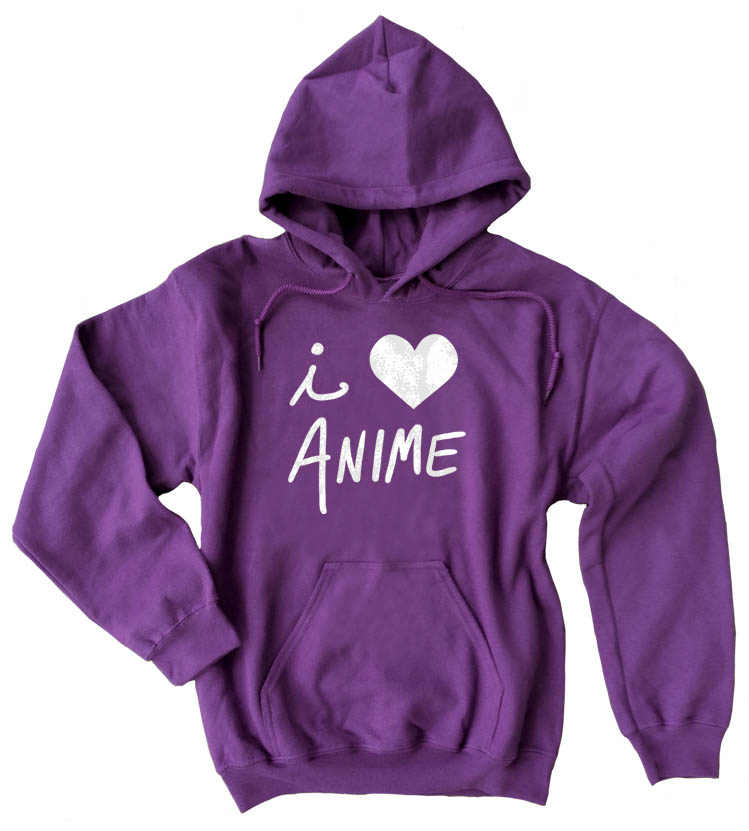 I Love Anime Pullover Hoodie - Purple