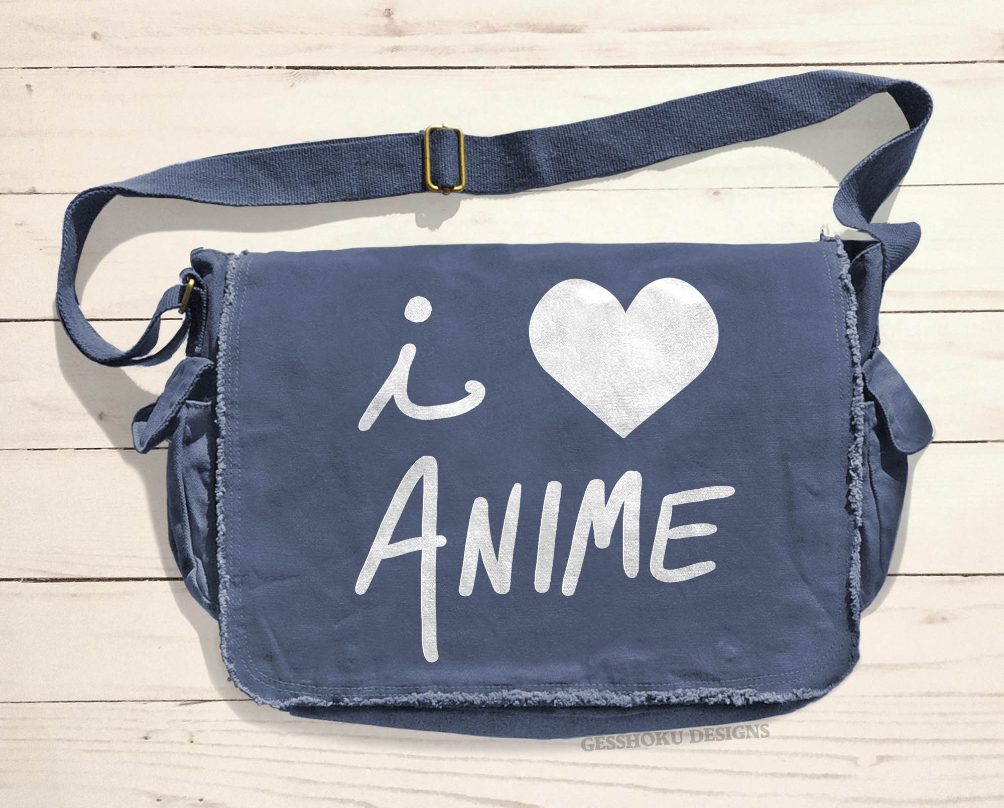 I Love Anime Messenger Bag - Denim Blue