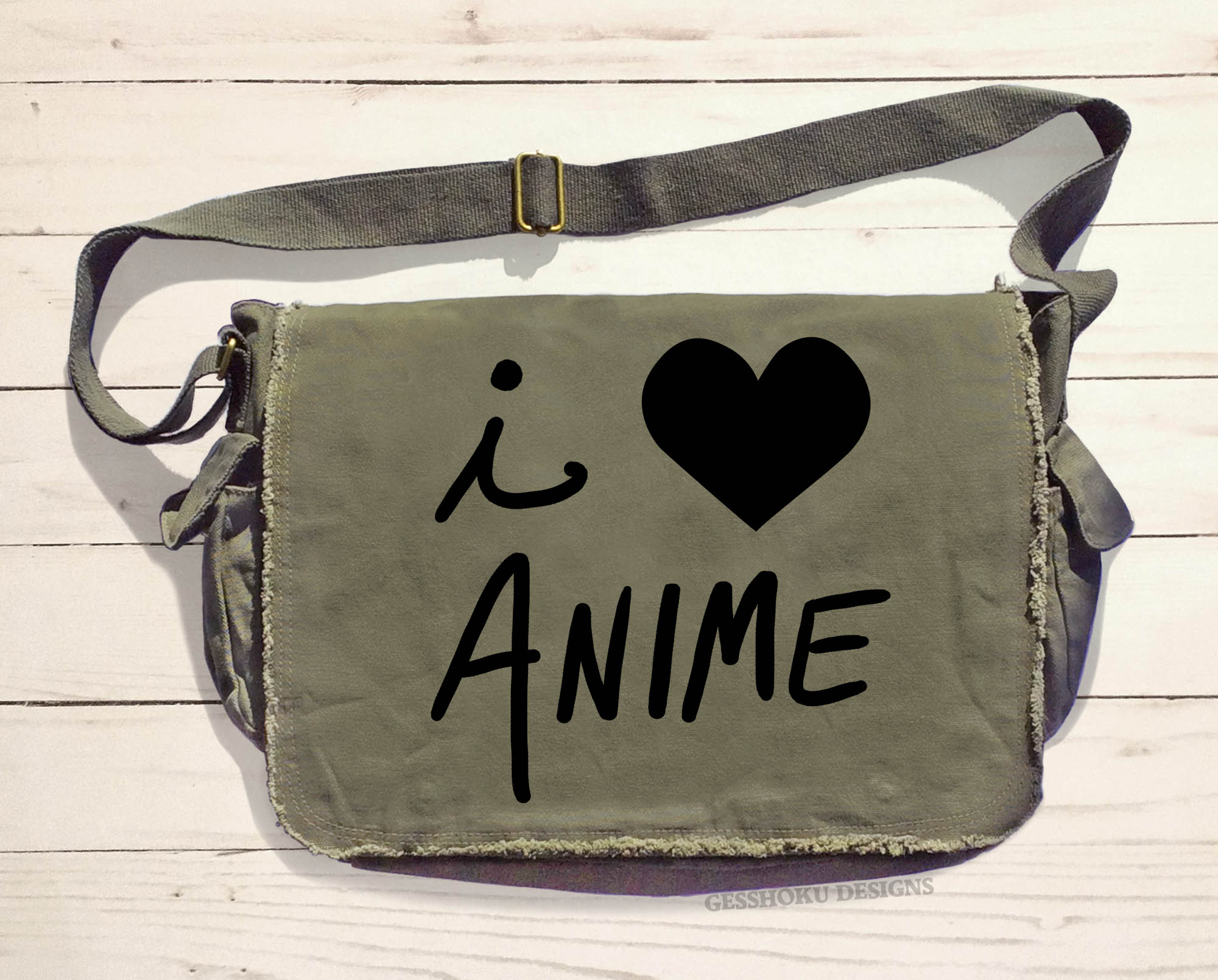 I Love Anime Messenger Bag - Khaki Green