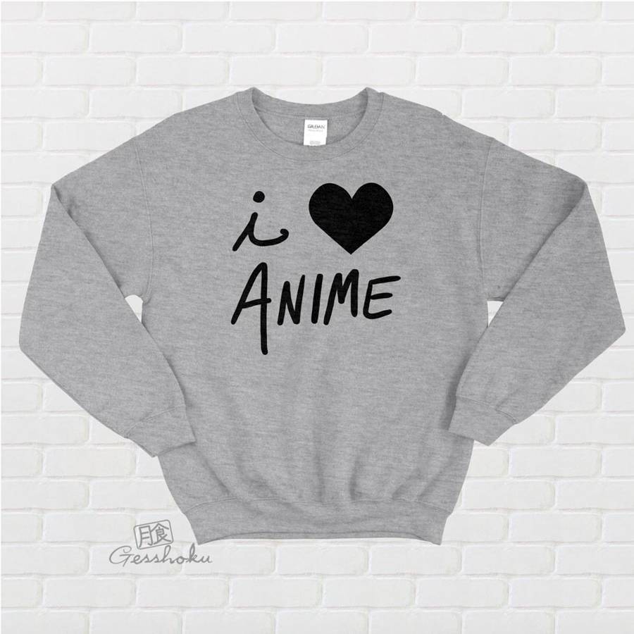 I Love Anime Crewneck Sweatshirt - Light Grey