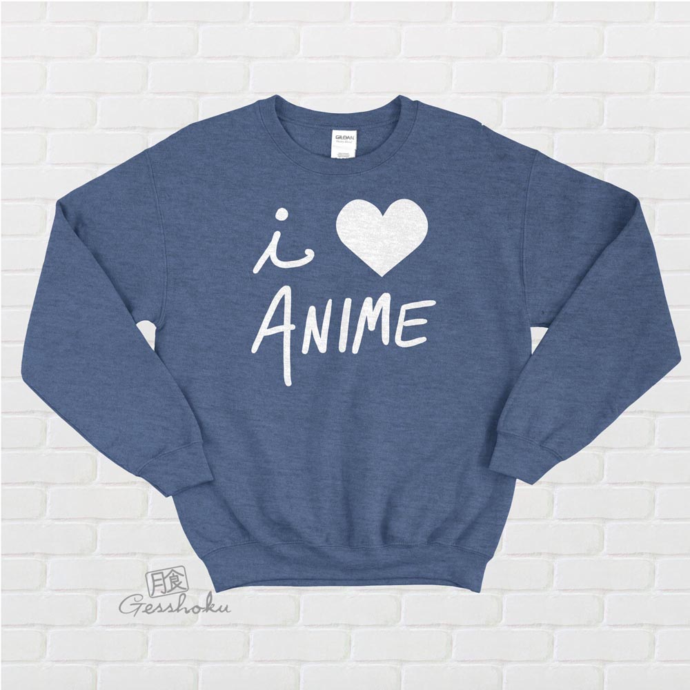 I Love Anime Crewneck Sweatshirt - Heather Blue