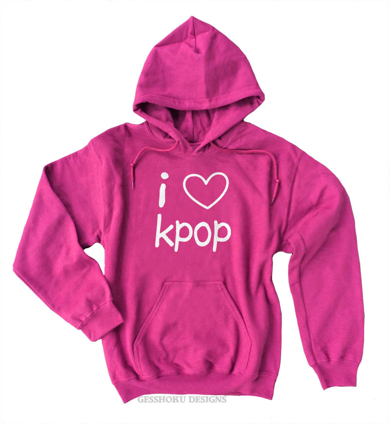 I Love Kpop Pullover Hoodie - Hot Pink