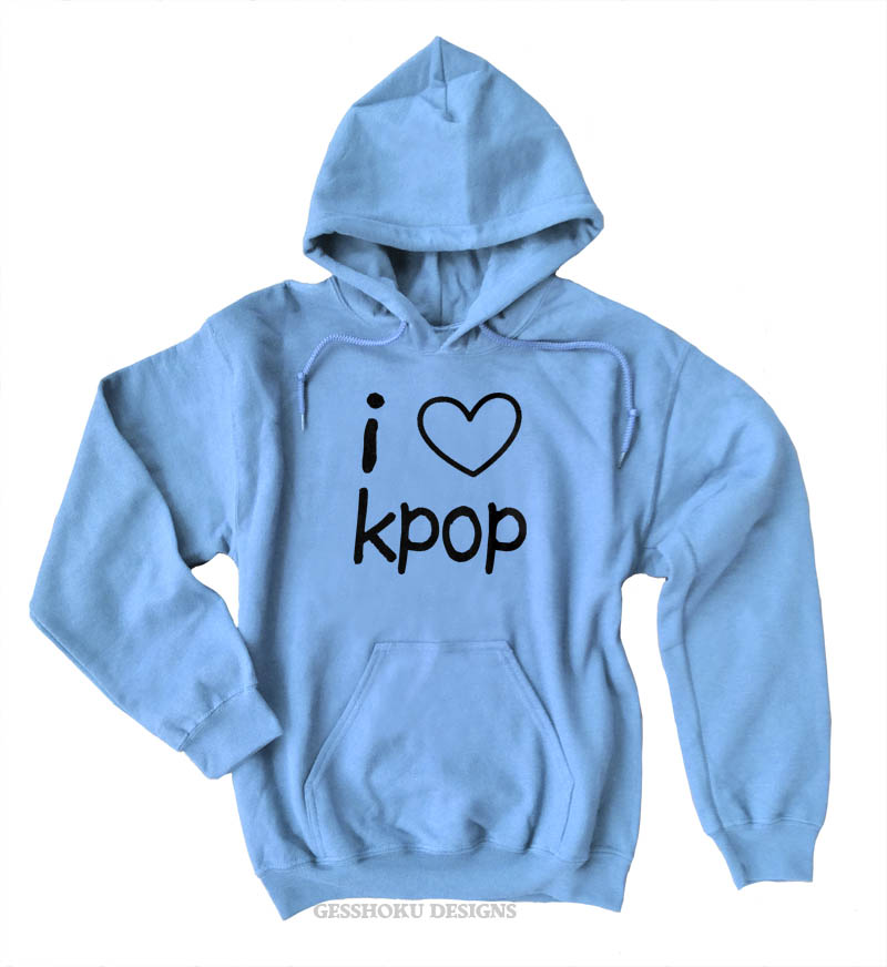 I Love Kpop Pullover Hoodie - Light Blue