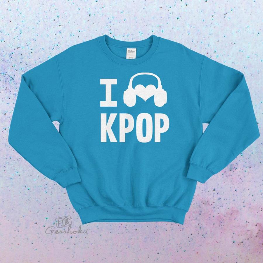 I Listen to KPOP Crewneck Sweatshirt - Aqua Blue