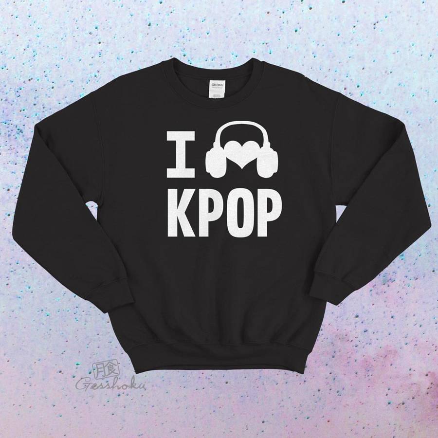 I Listen to KPOP Crewneck Sweatshirt - Black