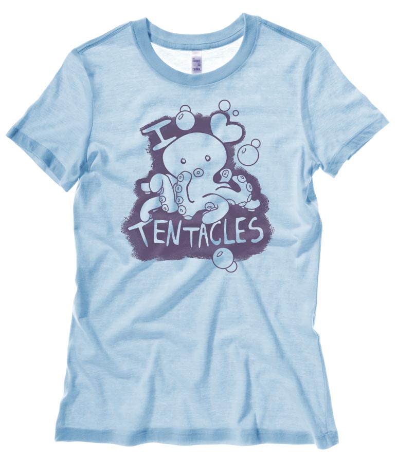 I Love Tentacles Ladies T-shirt - Light Blue