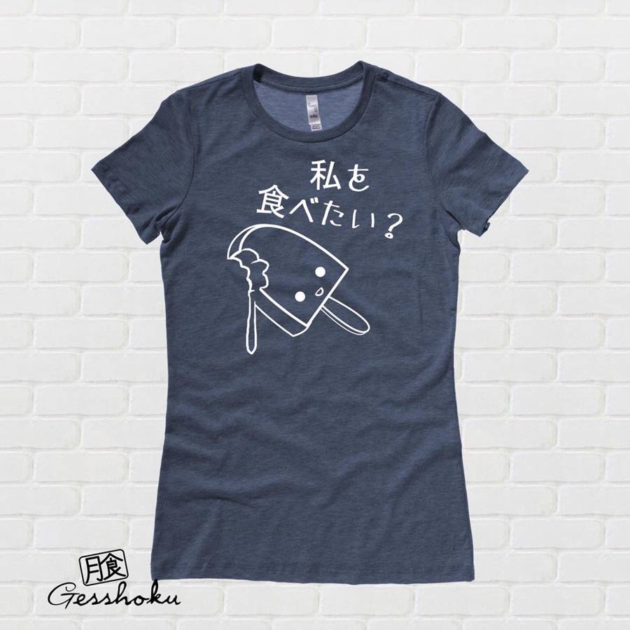 Eat Me? Kawaii Ice Cream Ladies T-shirt - Heather Navy