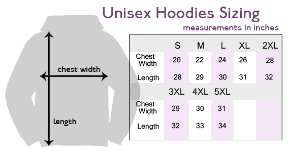 Size Chart Hoodies and Sweatshirts