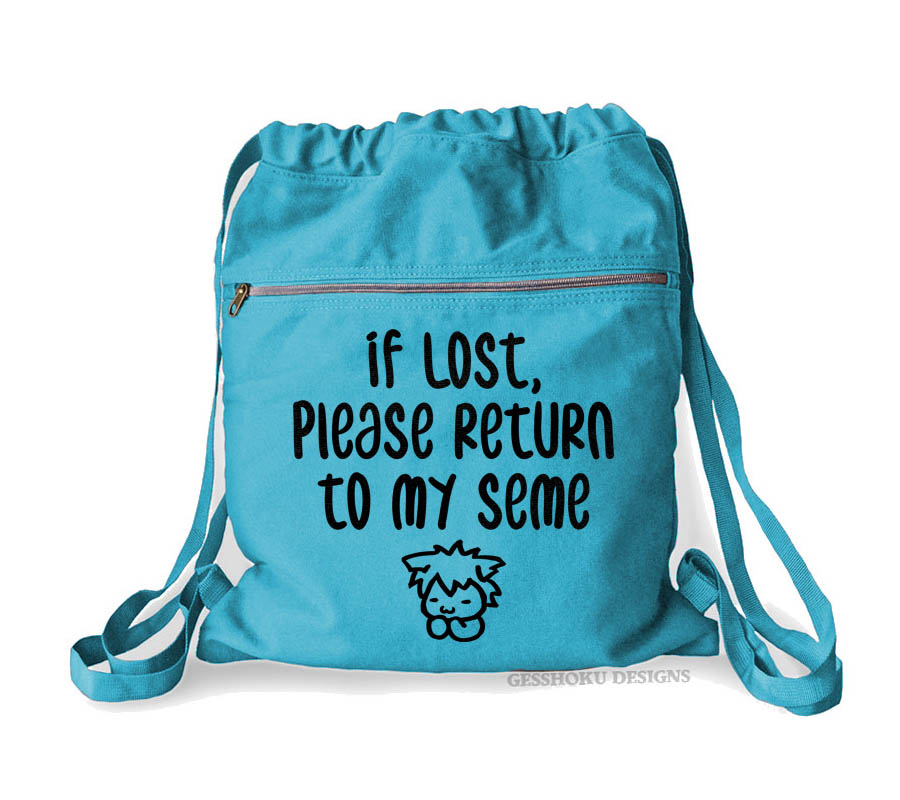 If Lost, Please Return to My Seme Cinch Backpack - Aqua Blue