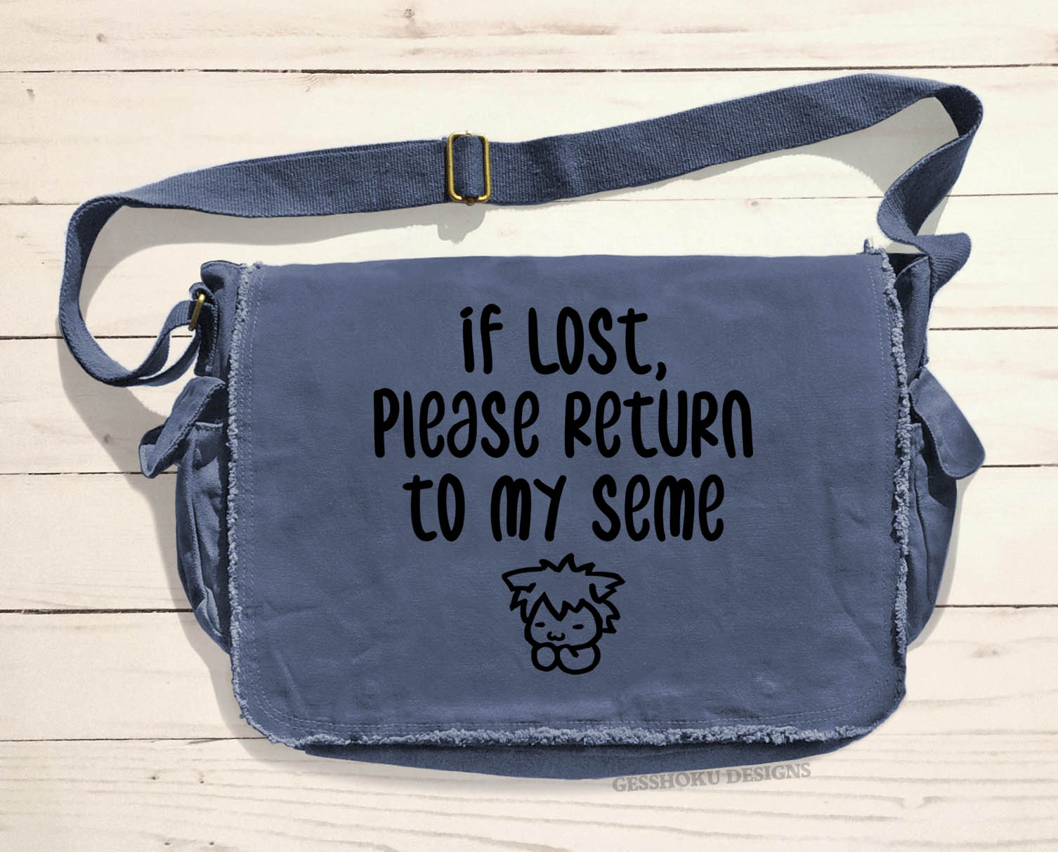 If Lost, Please Return to My Seme Messenger Bag - Denim Blue