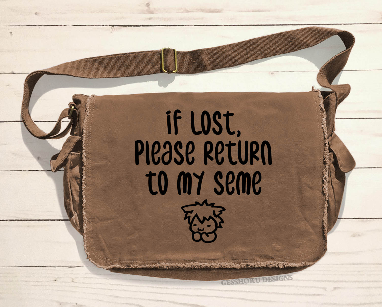 If Lost, Please Return to My Seme Messenger Bag - Brown