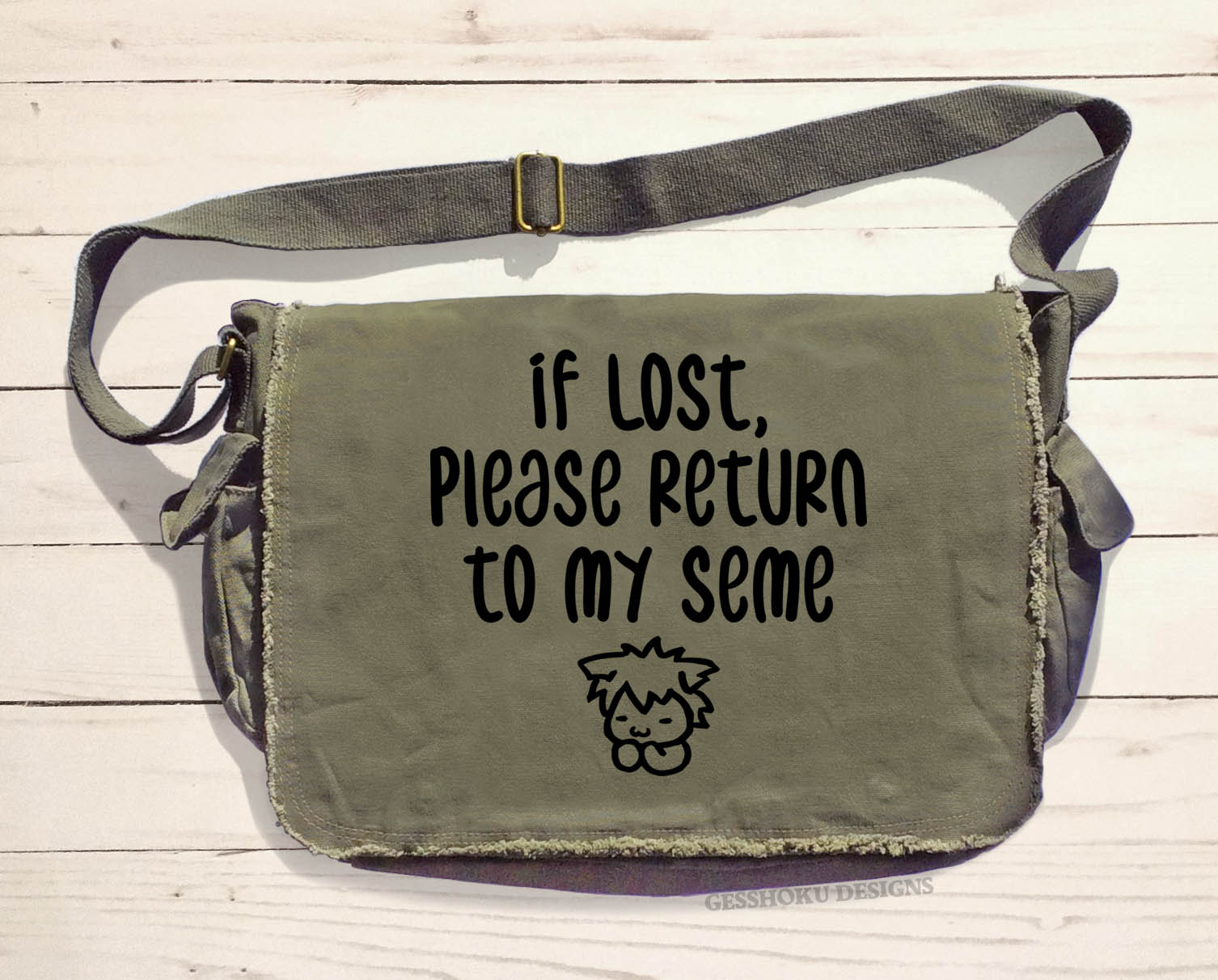 If Lost, Please Return to My Seme Messenger Bag - Khaki Green
