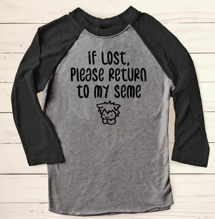 If Lost, Please Return to My Seme Raglan T-shirt - Black/Charcoal Grey
