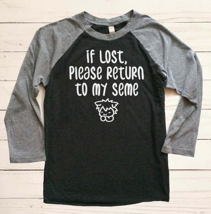 If Lost, Please Return to My Seme Raglan T-shirt - Grey/Black