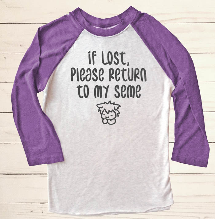 If Lost, Please Return to My Seme Raglan T-shirt - Purple/White