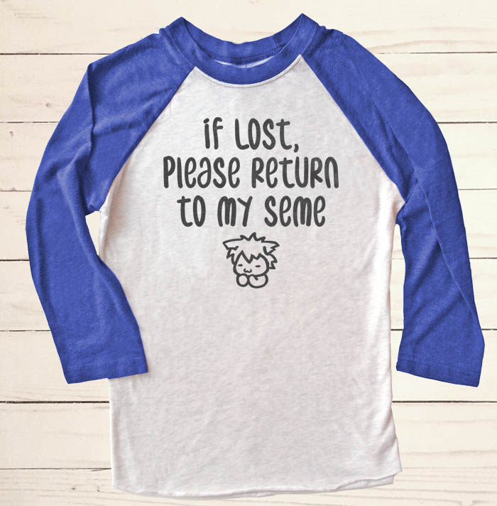 If Lost, Please Return to My Seme Raglan T-shirt - Royal Blue/White