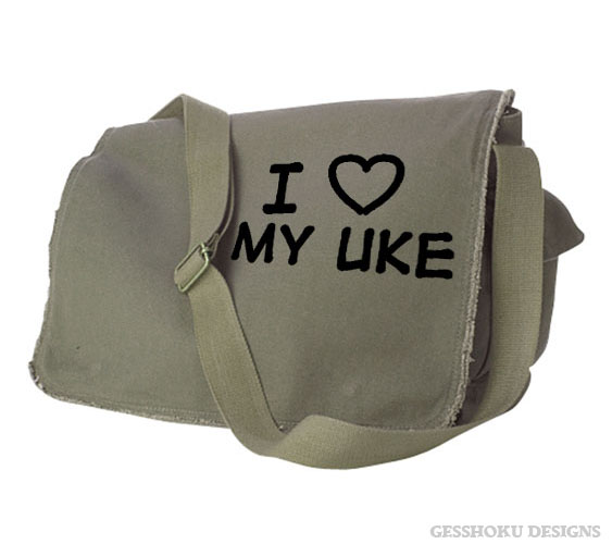 I Love my Uke Messenger Bag - Khaki Green