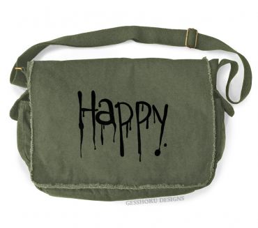 "Happy" Dripping Text Messenger Bag