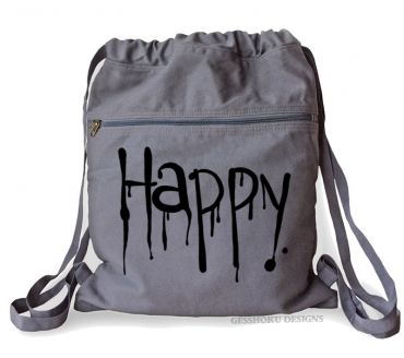 "Happy" Dripping Text Cinch Backpack