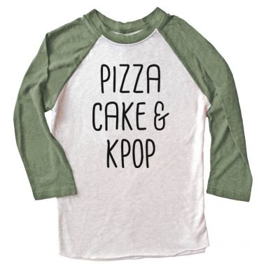 Pizza Cake & Kpop Raglan T-shirt 3/4 Sleeve