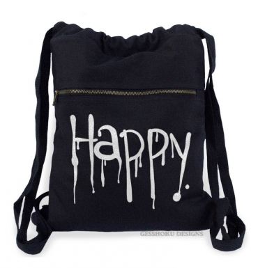 "Happy" Dripping Text Cinch Backpack