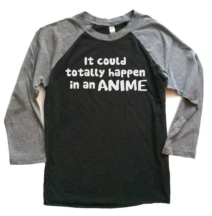 It Could Happen in an Anime Raglan T-shirt - Grey/Black