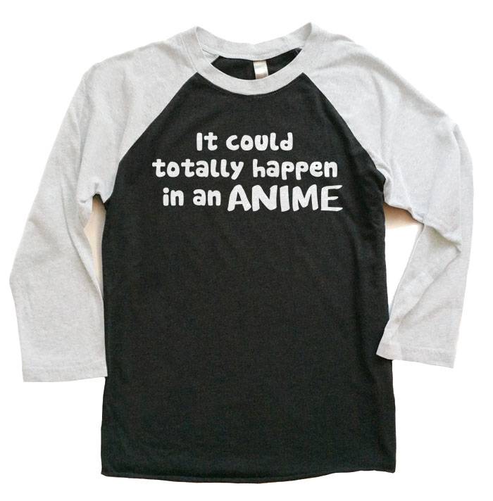 It Could Happen in an Anime Raglan T-shirt - White/Black