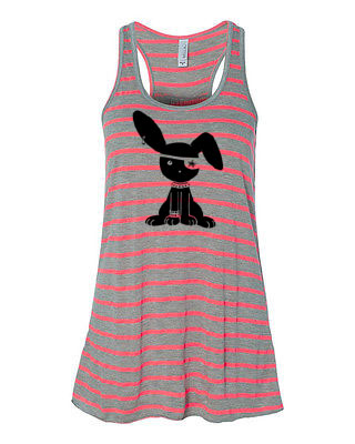 Jrock Bunny Flowy Tank Top - Pink/Grey Stripe