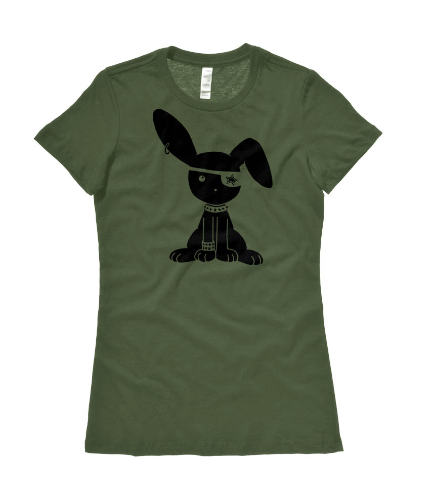 Gothic Jrock Bunny Ladies T-shirt - Olive Green