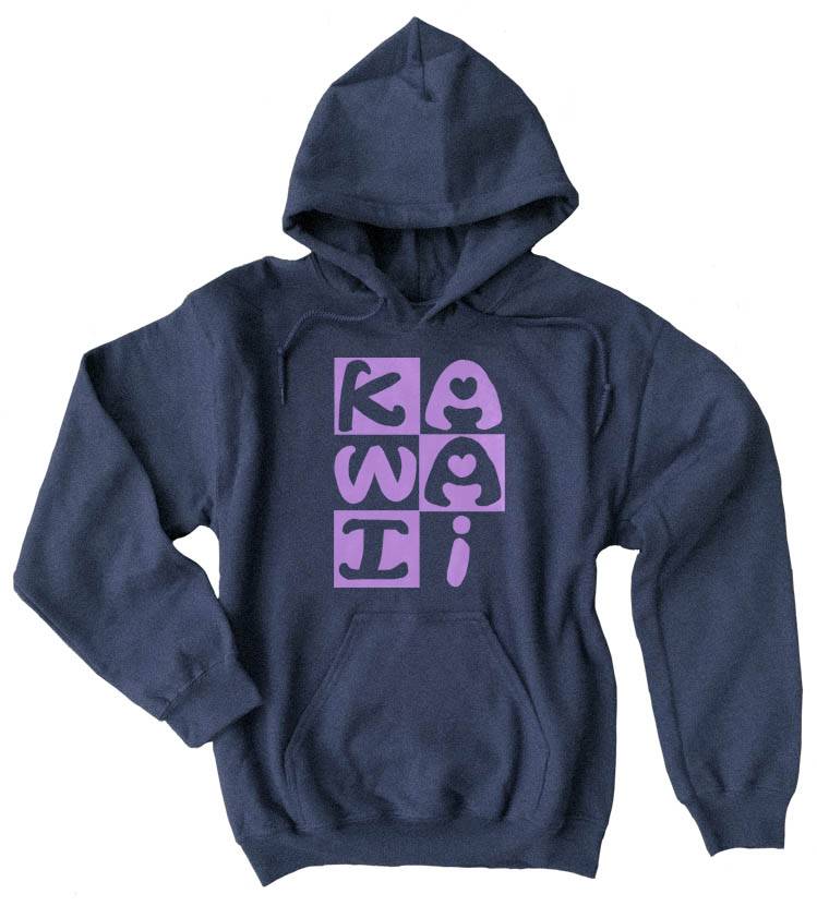 Kawaii Block Pullover Hoodie - Heather Navy