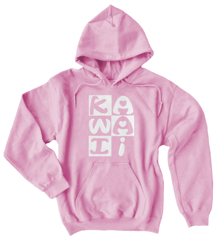 Kawaii Block Pullover Hoodie - Light Pink