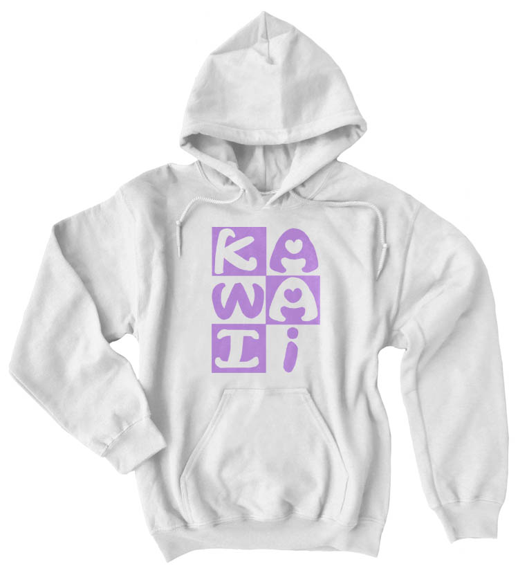 Kawaii Block Pullover Hoodie - White