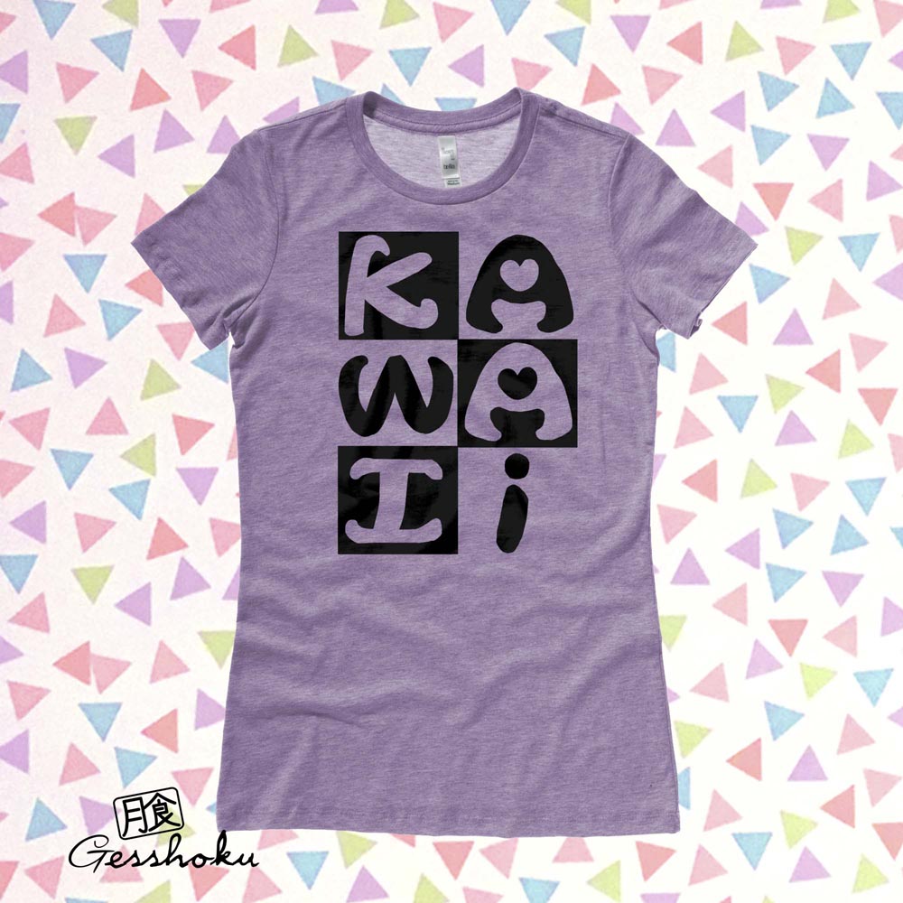 Kawaii Block Ladies T-shirt - Heather Purple