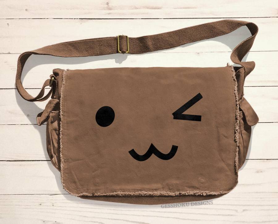 Kawaii Face Messenger Bag - Brown