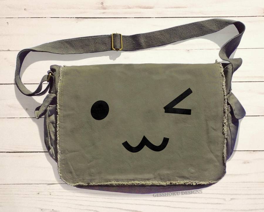 Kawaii Face Messenger Bag - Khaki Green