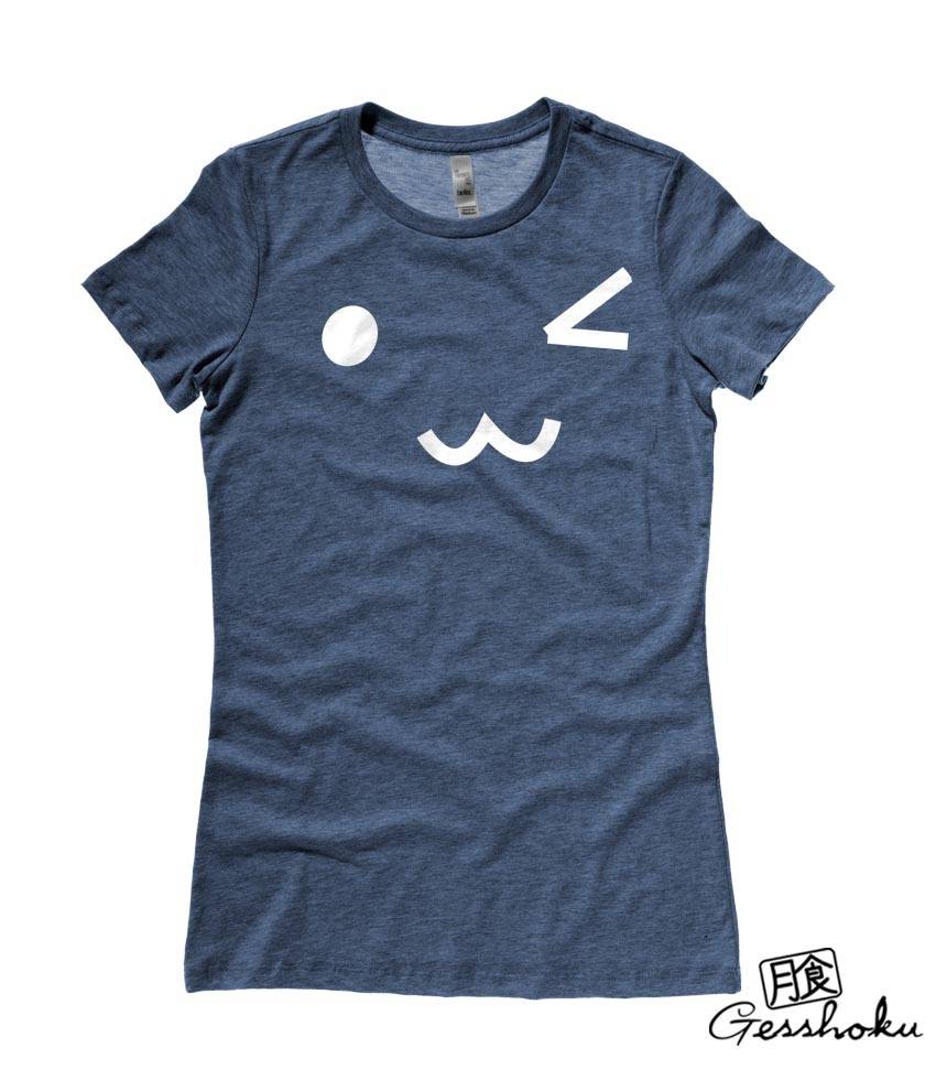 Kawaii Wink Face Ladies T-shirt - Heather Navy