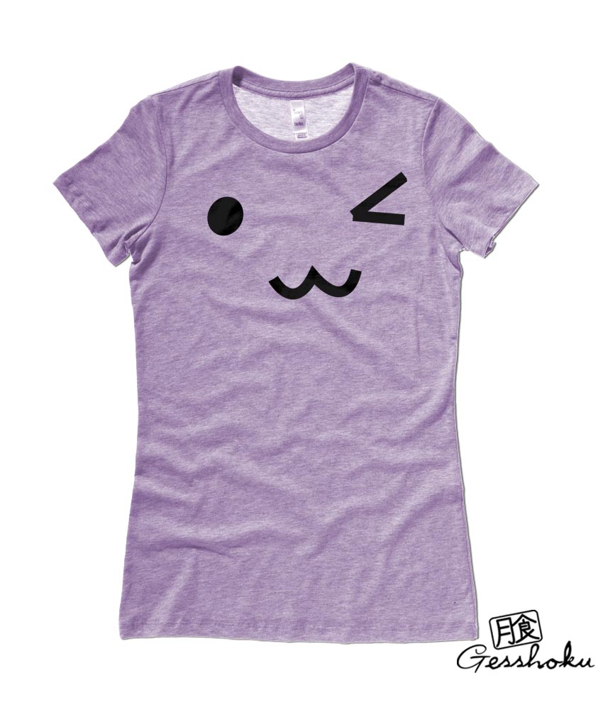 Kawaii Wink Face Ladies T-shirt - Heather Purple