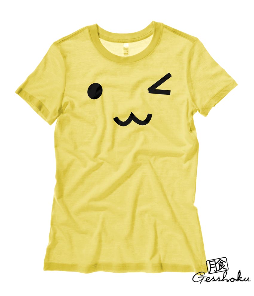 Kawaii Wink Face Ladies T-shirt - Yellow