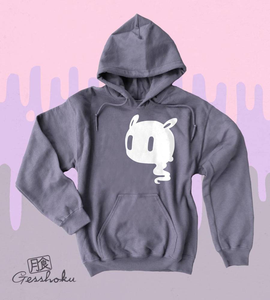 Kawaii Ghost Pullover Hoodie - Charcoal Grey