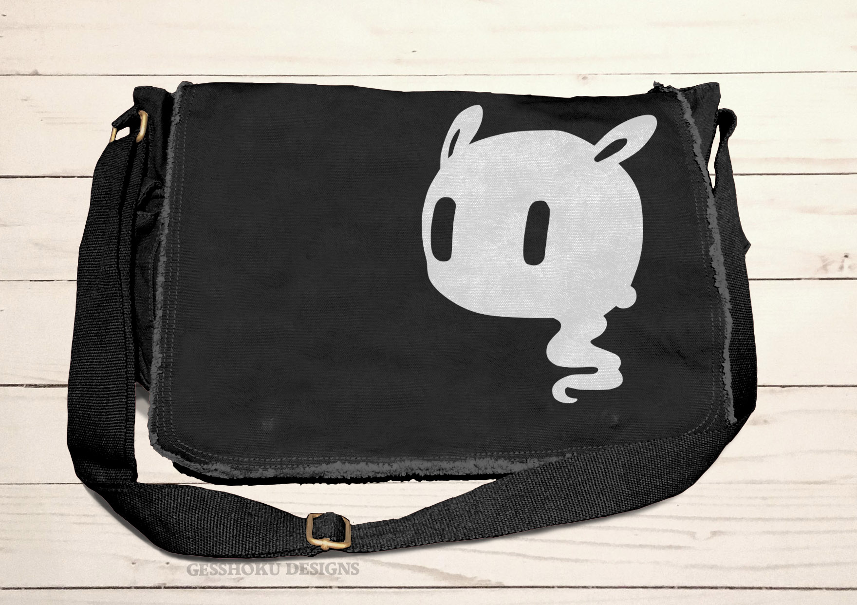 Kawaii Ghost Messenger Bag - Black