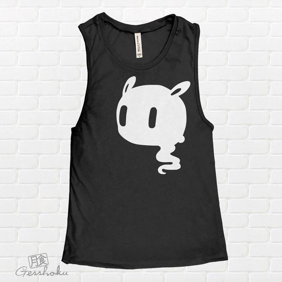 Kawaii Ghost Sleeveless Tank Top - White/Black