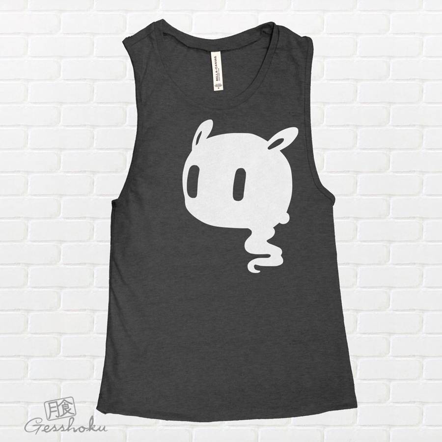 Kawaii Ghost Sleeveless Tank Top - Deep Heather Grey