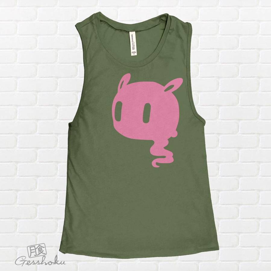 Kawaii Ghost Sleeveless Tank Top - Olive Green