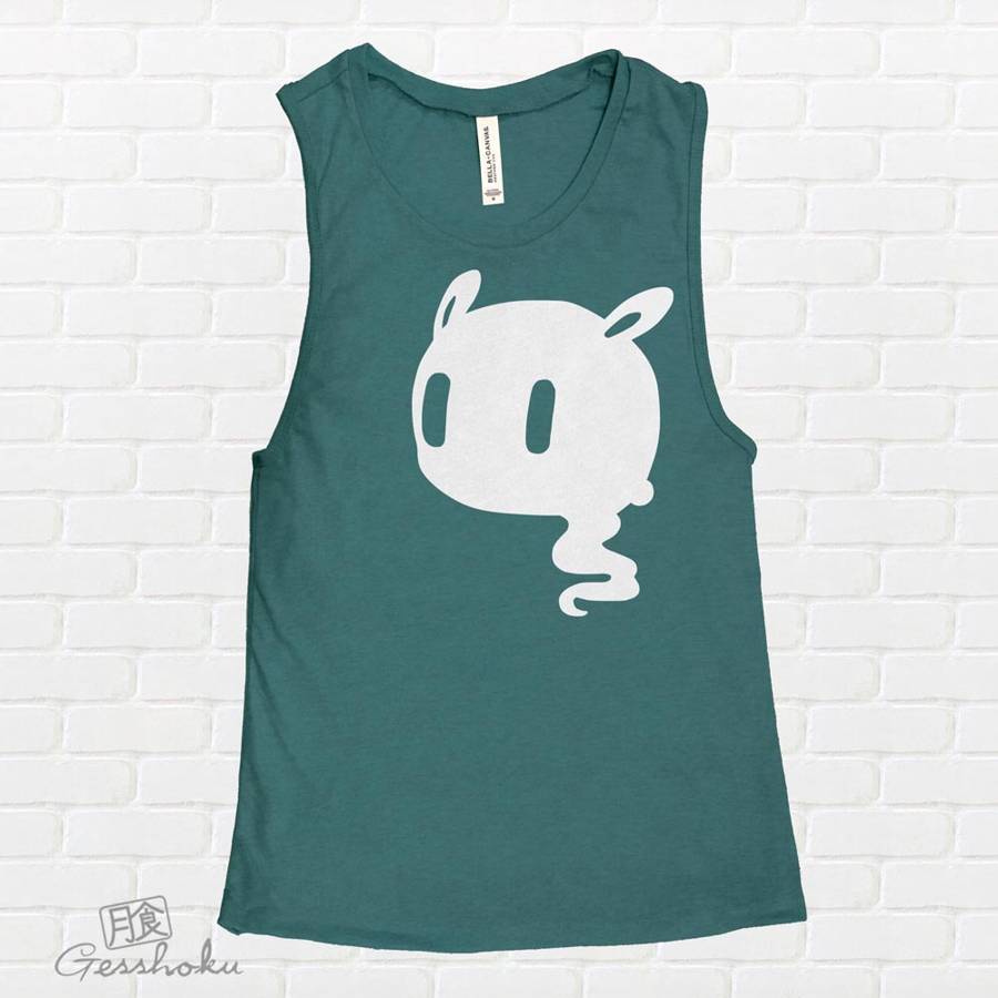 Kawaii Ghost Sleeveless Tank Top - Dark Heather Teal