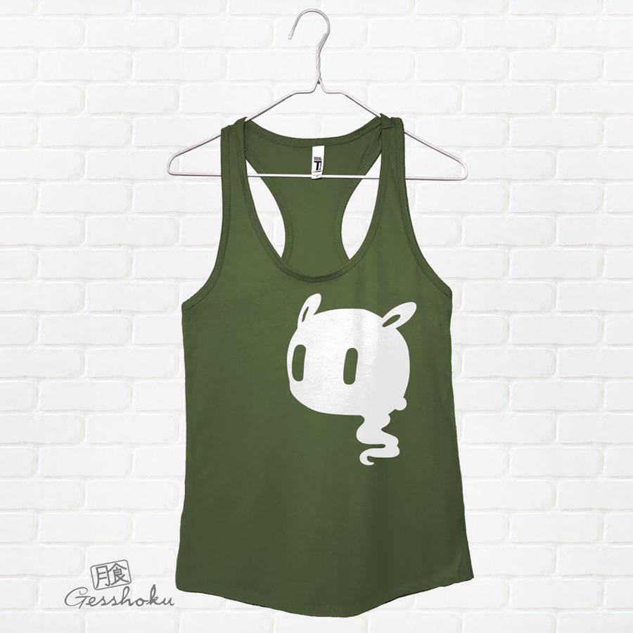 Kawaii Ghost Creepy Cute Flowy Tank Top - Olive Green