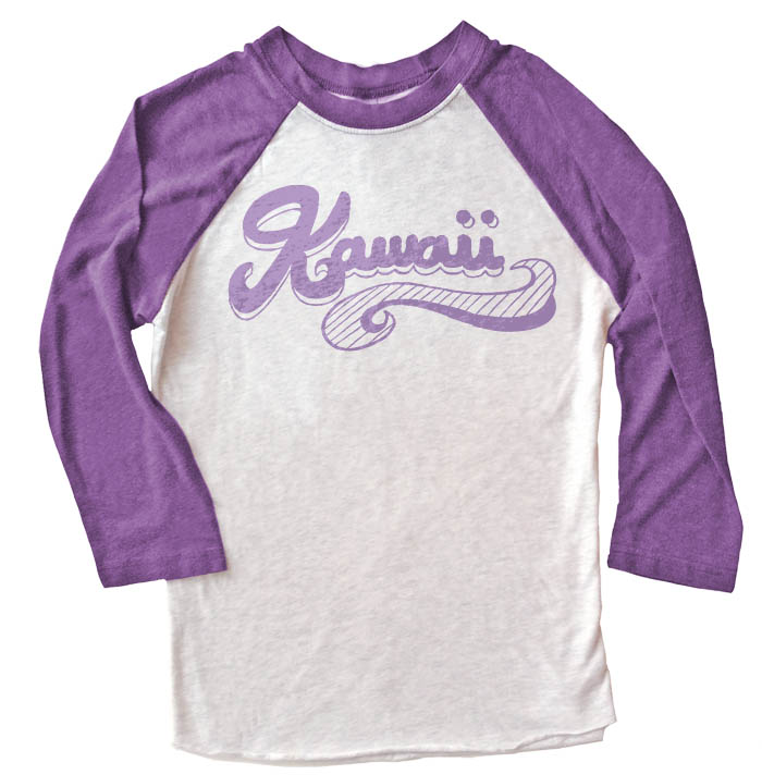 Kawaii Retro Swoosh Raglan T-shirt 3/4 Sleeve - Purple/White