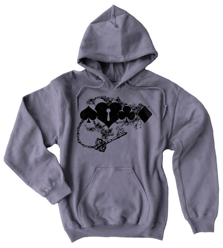 Key to My Heart Card Suit Pullover Hoodie - Charcoal Grey