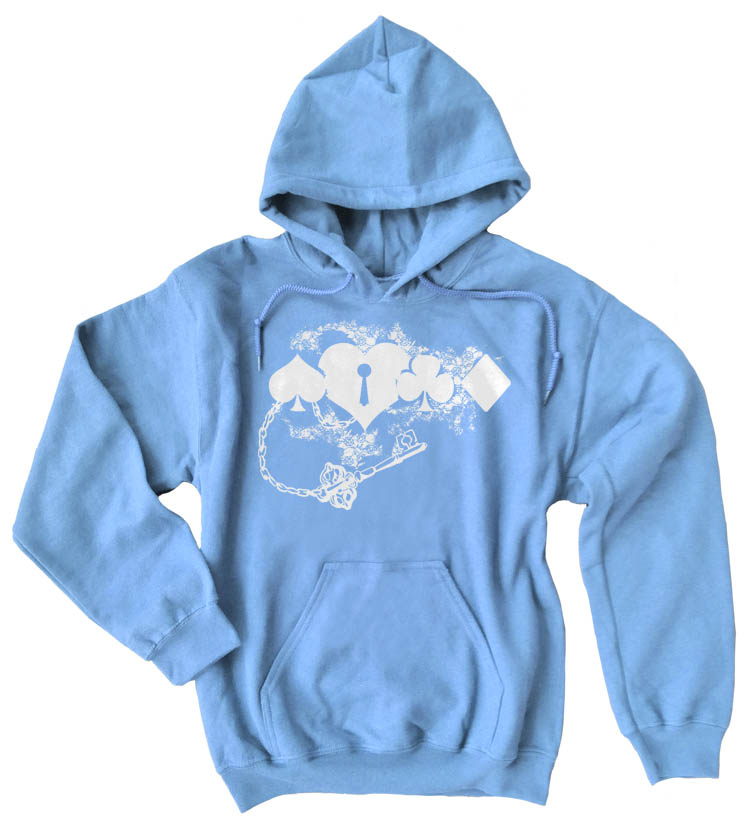 Key to My Heart Card Suit Pullover Hoodie - Light Blue