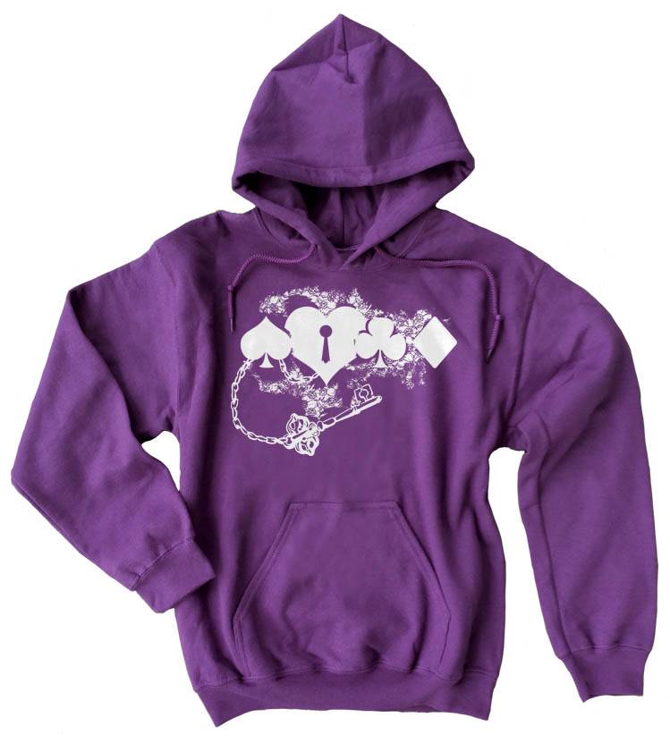 Key to My Heart Card Suit Pullover Hoodie - Purple
