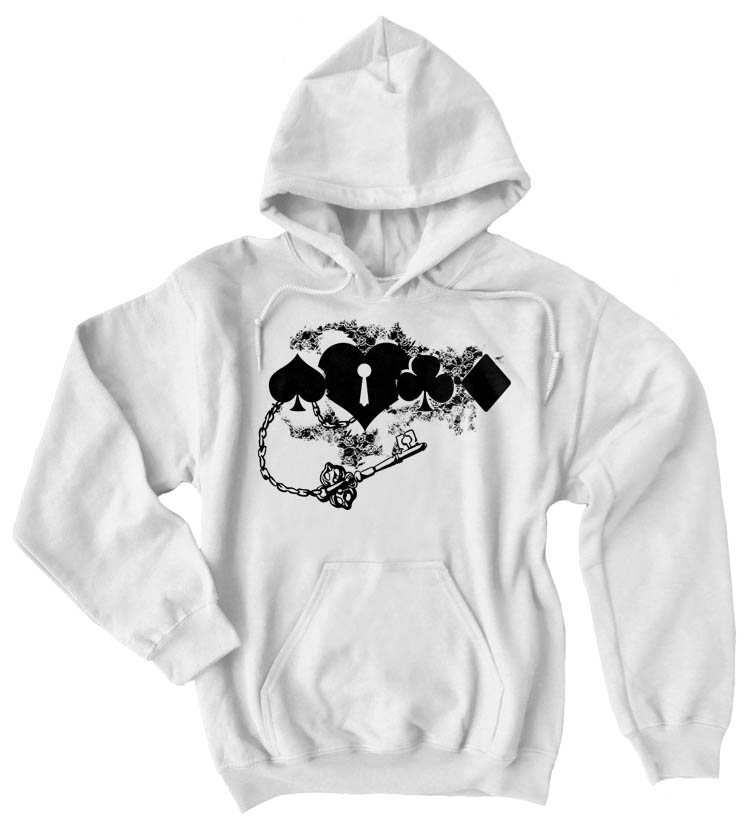 Key to My Heart Card Suit Pullover Hoodie - White